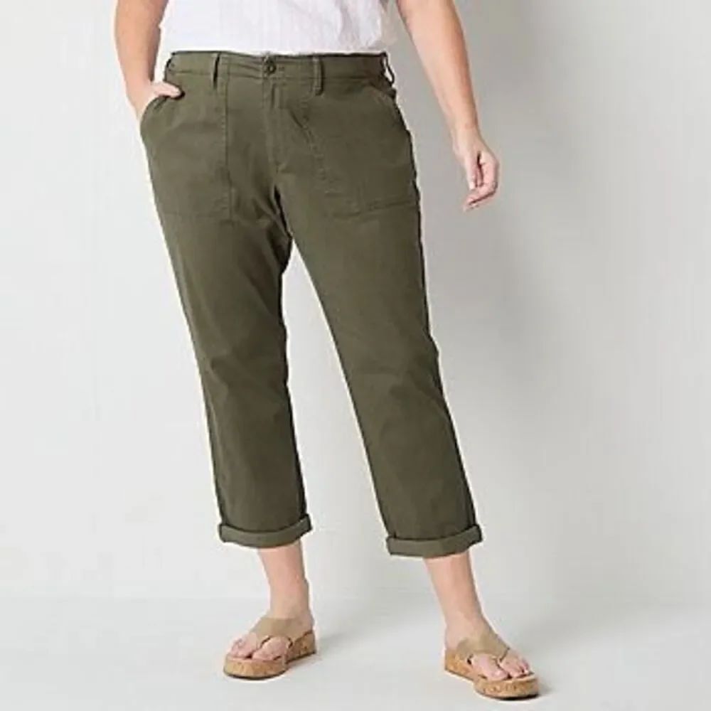 ✨St. John's Bay Utility Womens Mid Rise Regular Fit Ankle Green Sz 8 Pants✨